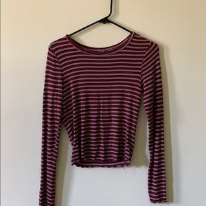Red Striped Long Sleeve CropTop
